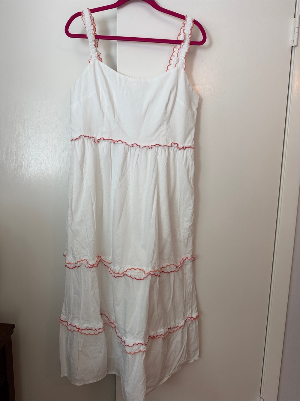 J. Crew White Dress with Pink and Orange Ruffle Accents
